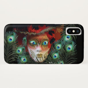 CAPA PARA iPhone X A MÁSCARA VERMELHA COM PAVÃO EMPLUMA-SE O PARTID