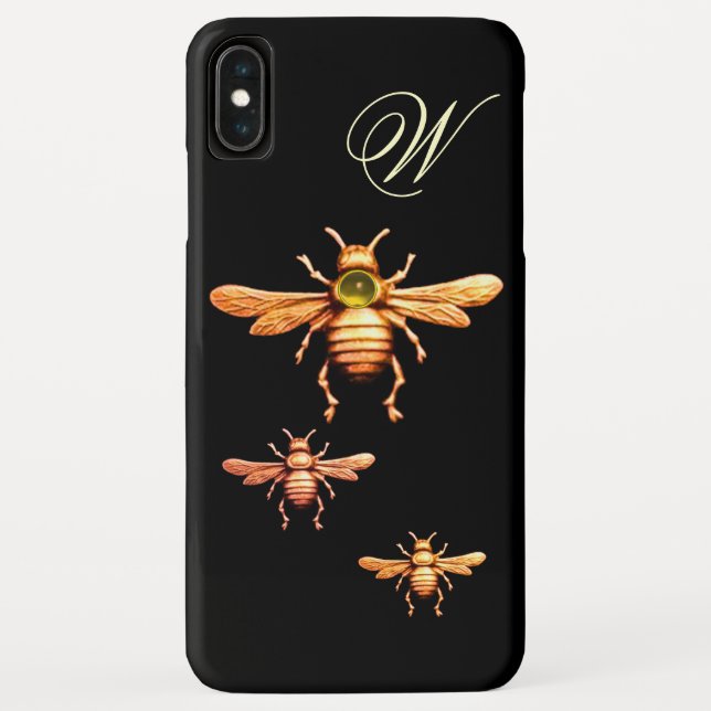 Capa Para iPhone, Case-Mate ABELHAS DE MEL Dourado MONOGRAMA Preto (Verso)