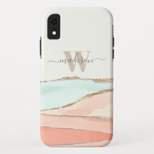Capa Para iPhone Da Case-Mate Abstrato de Aquarela Costeira com Nome e Monograma
