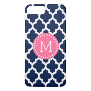 Capa Para iPhone Da Case-Mate Acentos Rosa Quatrefoil Azul-marinho e Branco Ikat