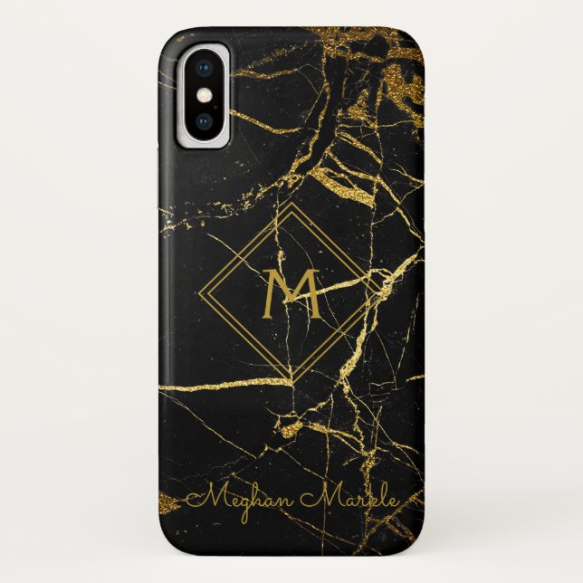 Capa Para iPhone, Case-Mate Adicionar nome Mármore Preto Simples Moderno Perso (Verso)
