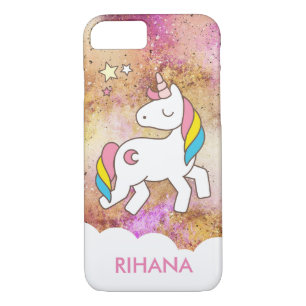 Capa iPhone 8/7 Adicionar seu nome Cute Magical Unicorn Personaliz