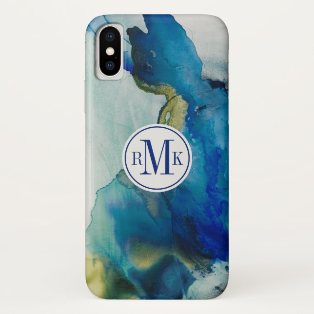 Capa Para iPhone, Case-Mate Adicionar suas Iniciais | Abstrato Terrain - Azul (Verso)
