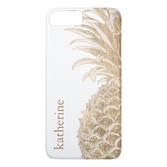 Capa Para iPhone, Case-Mate Adicione seu nome | Pinanás Tropical Dourada (Verso)