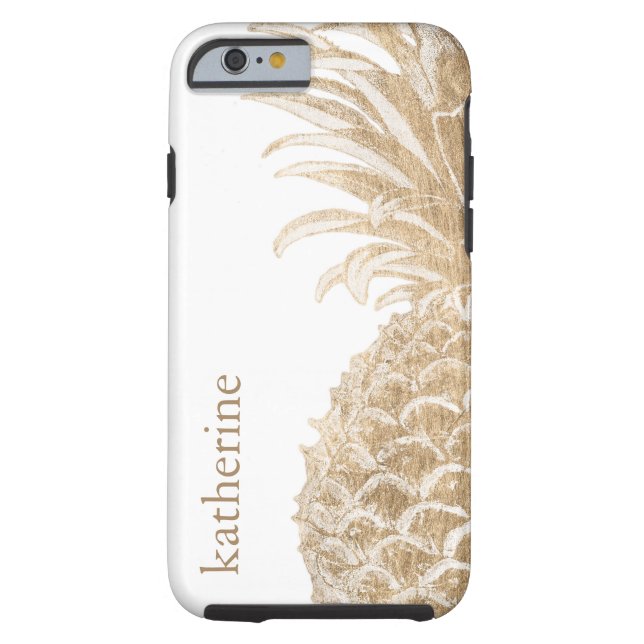 Capa Para iPhone, Case-Mate Adicione seu nome | Pinanás Tropical Dourada (Verso)