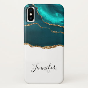 Capa Para iPhone Da Case-Mate Agato Teal Moderno de Na moda e Faixa Dourada de B