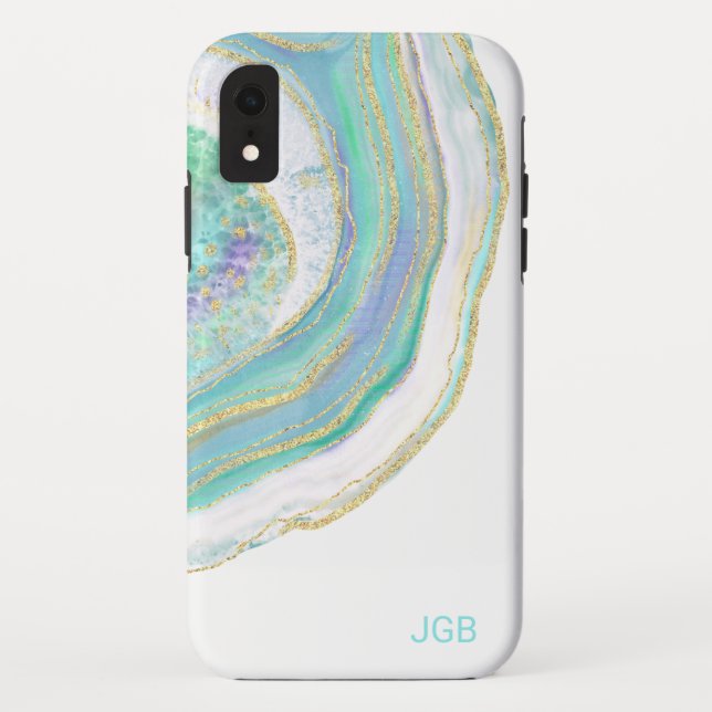 Capa Para iPhone, Case-Mate Água Pastel e Agato Púrpura com Monograma (Verso)