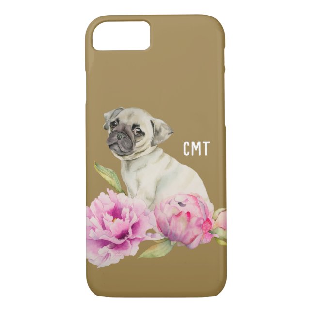 Capa Para iPhone, Case-Mate Aguarela do Pug e das peônias | que pinta o (Verso)