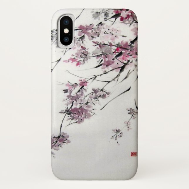 Capa Para iPhone, Case-Mate Aguarela japonesa antiga das flores de cerejeira (Verso)