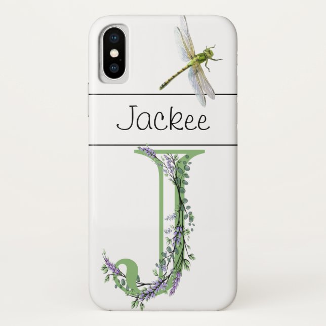 Capa Para iPhone, Case-Mate alfabeto elegante J Lavanda Eucalyptus Dragonfly (Verso)