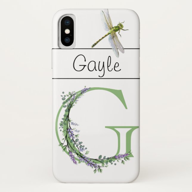 Capa Para iPhone, Case-Mate Alphabet - Letra G Lavanda Eucalyptus Dragonfly (Verso)