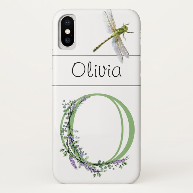 Capa Para iPhone, Case-Mate Alphabet - Letra O Lavanda Eucalyptus Dragonfly (Verso)