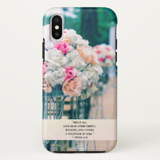 Capa Para iPhone X Amor do buquê da flor e verso da bíblia do