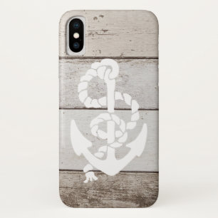 Capa Para iPhone X Âncora de vela náutica na madeira falsa, impressa 