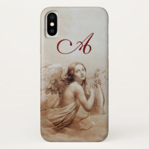 Capa Para iPhone X ANJO que JOGA LYRA SOBRE o monograma marrom das