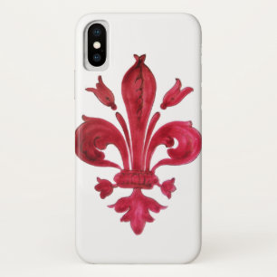 CAPA PARA iPhone DA Case-Mate ANTIGO VERMELHO FLEUR DE LIS EM BRANCO FLORAL HERÁ