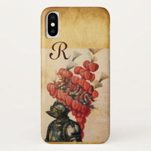 CAPA PARA iPhone X  ANTIQUE KNIGHT HELMET, DRAGÕES E PENAS VERMELHAS