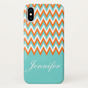 Capa Para iPhone Da Case-Mate Aqua personalizado Chevron alaranjado branco azul