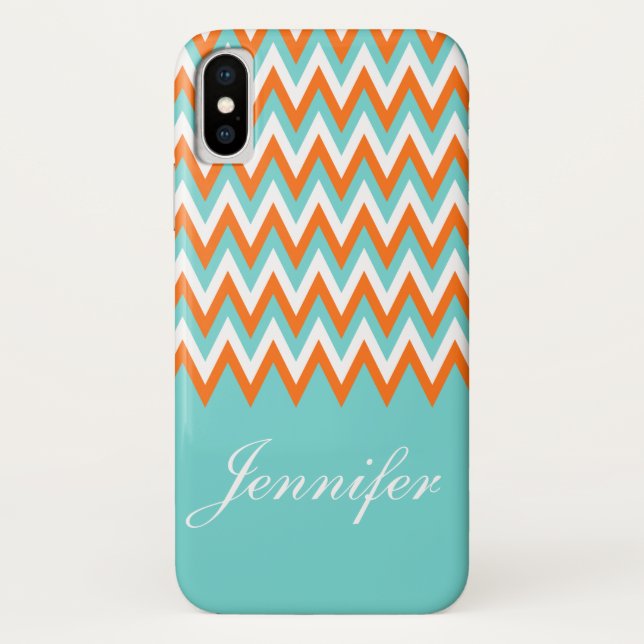Capa Para iPhone, Case-Mate Aqua personalizado Chevron alaranjado branco azul (Verso)