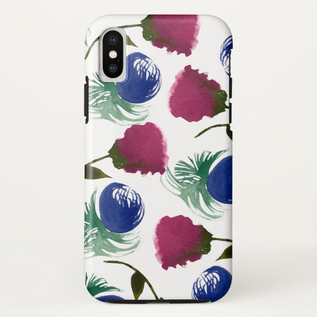 Capa Para iPhone, Case-Mate Aquarela Floral Azul Borgonha Cintura Verde (Verso)