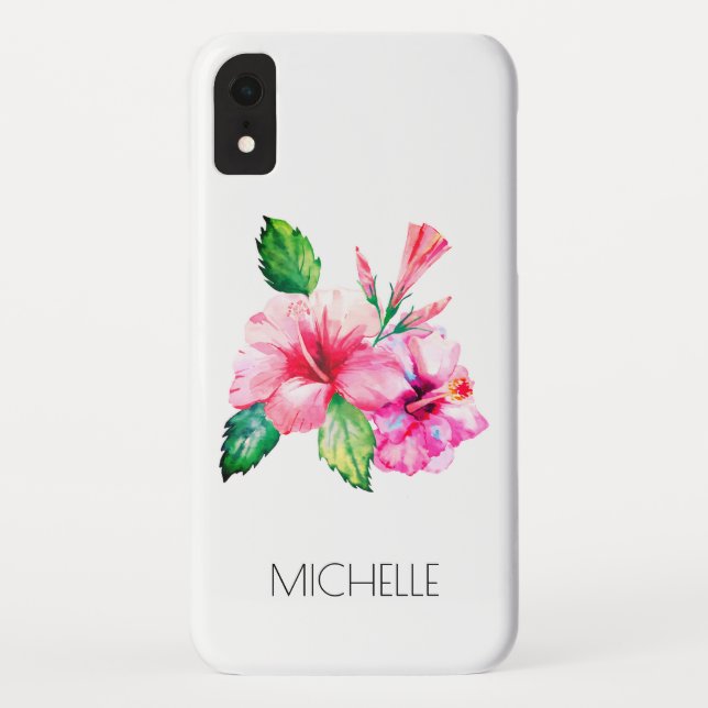 Capa Para iPhone, Case-Mate Aquarela Tropical Floral Hibiscus Personalizado (Verso)