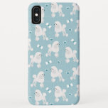 Capa Para iPhone Da Case-Mate Arcos e Poodles Brancos Azul Padrão<br><div class="desc">Padrões de poodles brancos giros com Arcos e corações em um padrão de espiral delicado,  uma Capa de telefone de fundo azul suave.</div>