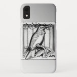 Capa Para iPhone XR Art Deco - falcão de pedra gravado - prata<br><div class="desc">Um detalhe arquitetônico da Arte Deco esculpido,  renderizado em um acabamento metálico prateado</div>
