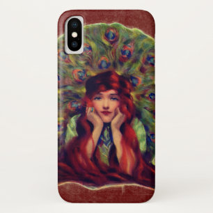 Capa Para iPhone Da Case-Mate Art nouveau deco elegante mulher, penas de pavão