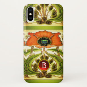 CAPA PARA iPhone X ART NOUVEAU ESTILIZOU MONOGRAMA VERDE VERMELHA DE