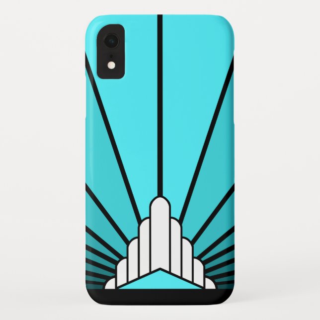 Capa Para iPhone, Case-Mate Arte deco Sun em aqua iPhone / iPad case (Verso)