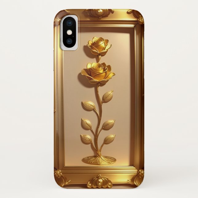 Capa Para iPhone, Case-Mate Arte Decorativa Rosa com Moldura Dourada (Verso)