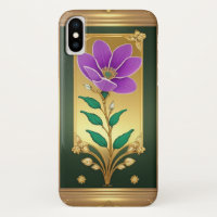 Arte Elegante de uma Flor Roxa em Moldura Dourada