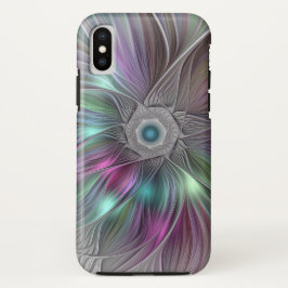 Capa Para iPhone X Arte Fractal Colorida de Abstrato de Flor Grande
