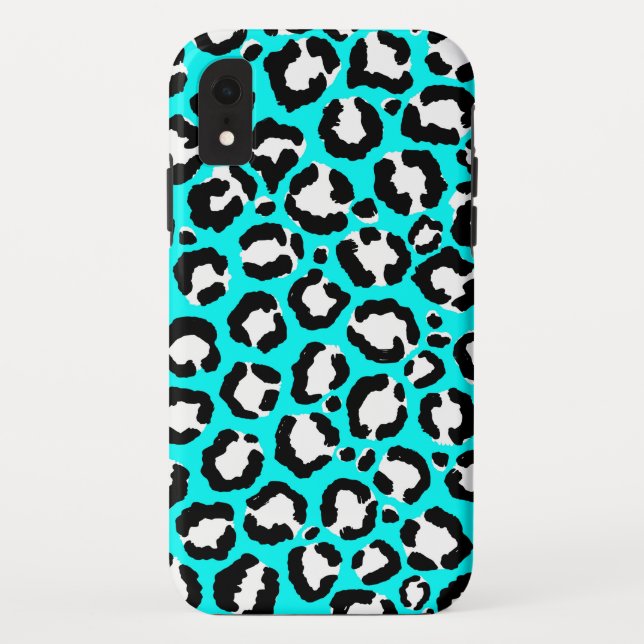Capa Para iPhone, Case-Mate Artsy Modern Cyan Blue Leopard Animal Print (Verso)