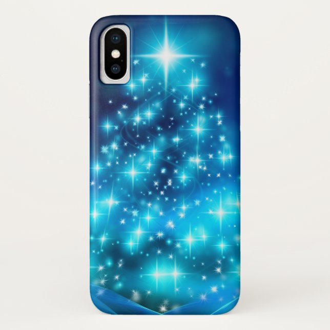 Capa Para iPhone, Case-Mate Árvore de Natal Azul Moderna Elétrica com Luzes (Verso)