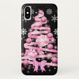 Capa Para iPhone Da Case-Mate Árvore de Natal com Laço Rosa Claro e Floco de Nev