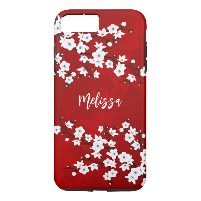 Capa Para iPhone, Case-Mate Asia Floral White Cherry Blossom Red Monograma (Verso)