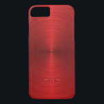 Capa iPhone 8/7 Aspecto brilhante do Design vermelho metálico sem<br><div class="desc">Aspecto de aço inoxidável vermelho-design metálico brilhante. Monograma personalizável e opcional. Esta é uma imagem de fundo metálico</div>