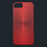 Capa iPhone 8/7 Aspecto brilhante do Design vermelho metálico sem<br><div class="desc">Aspecto de aço inoxidável vermelho-design metálico brilhante. Monograma personalizável e opcional. Esta é uma imagem de fundo metálico</div>