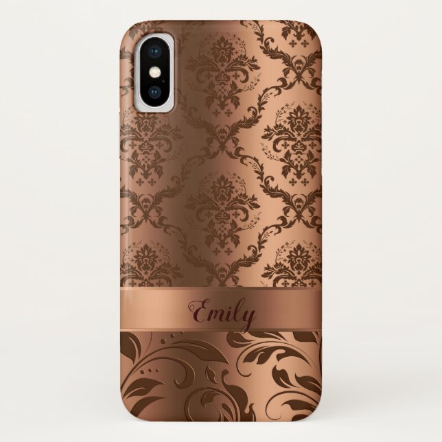 Capa Para iPhone, Case-Mate Aspecto Metálico dos Damascos Florais e Rochas de  (Verso)