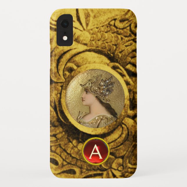 CAPA PARA iPhone, Case-Mate  ATENA COM FANTASIA GRIFFINS VERMELHO MONOGRAMA GEM (Verso)