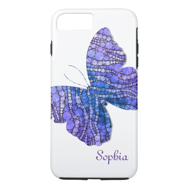 Capa Para iPhone, Case-Mate Azul & borboleta roxa do brilho personalizados (Verso)