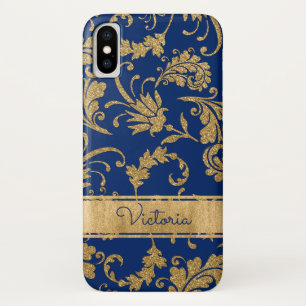 Capa Para iPhone X Azul, caso floral Dourado do iPhone X da case mate