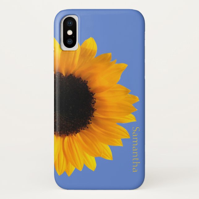 Capa Para iPhone, Case-Mate Azul com Ícone Girassol Amarelo X Maiúsculas (Verso)