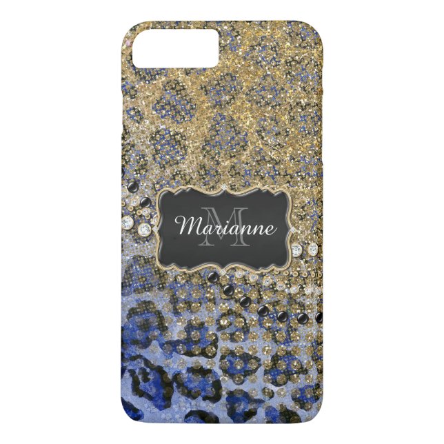 Capa Para iPhone, Case-Mate Azul, Dourado Leopardo, Impressão da Largura (Verso)