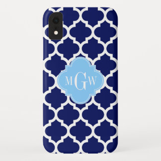 Capa Para iPhone XR Azul Marinho Branco Marroquino #5 Azul Céu Monogra