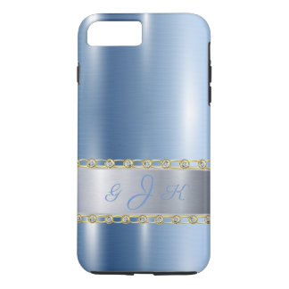 Capa iPhone 8 Plus/7 Plus Azul Metálico, Personalizado com Rhinestones