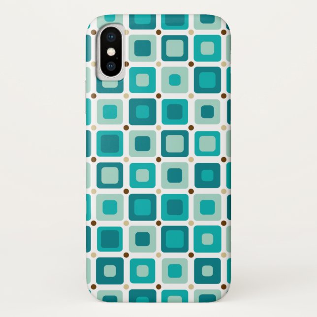 Capa Para iPhone, Case-Mate Azul redondo do teste padrão dos quadrados (Verso)