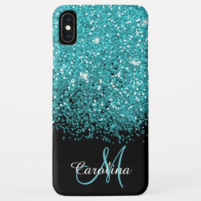 Capa Para iPhone, Case-Mate Azul, Teal, Brilhante, Nome e Monograma, Girly (Verso)