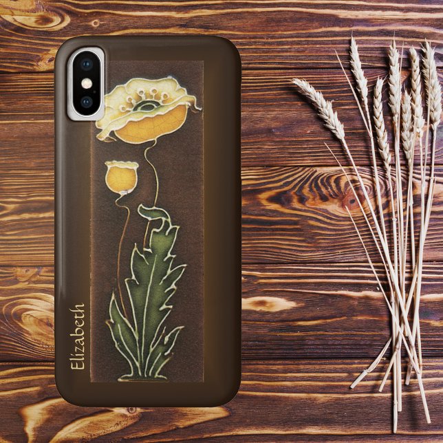 Capa Para iPhone, Case-Mate Azulejo Amarelo Vencido (Yellow Poppy Aged Tile Look with Custom Text Line Phone Case)